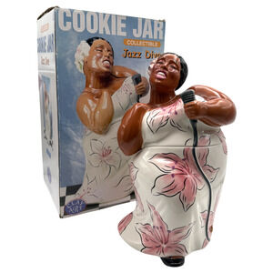 Jazz Diva Singer Cookie Jar + Original Box Clay Art 8885 Vintage 2001 Hand Paint